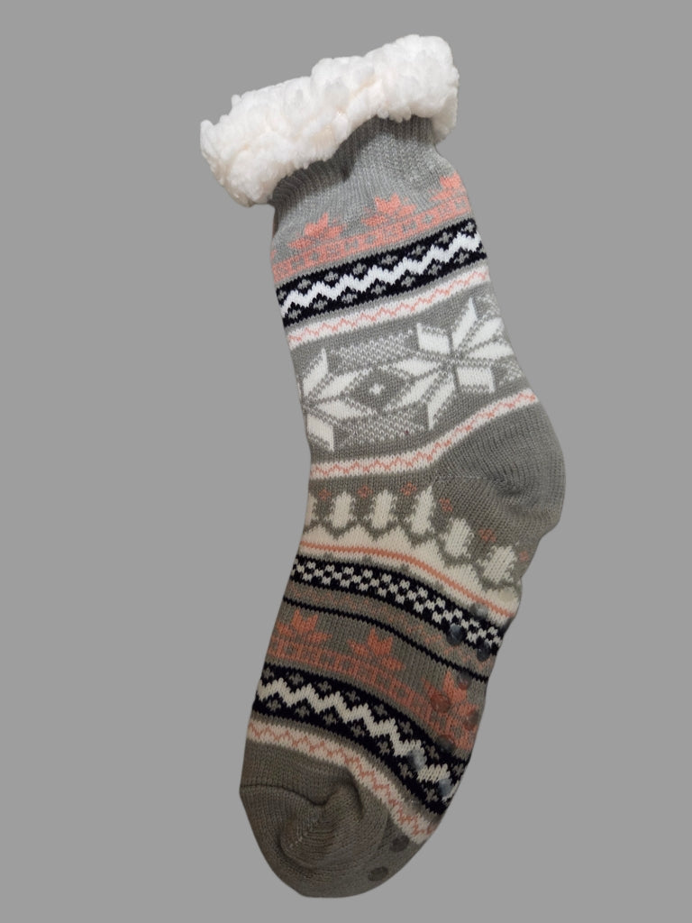 Socks - Fleece-Lined, No Slip Snowflake Design for Women in Assorted Sizes