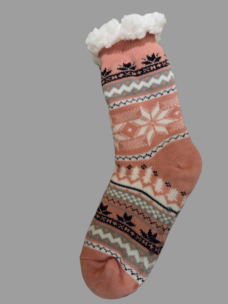 Socks - Fleece-Lined, No Slip Snowflake Design for Women in Assorted Sizes