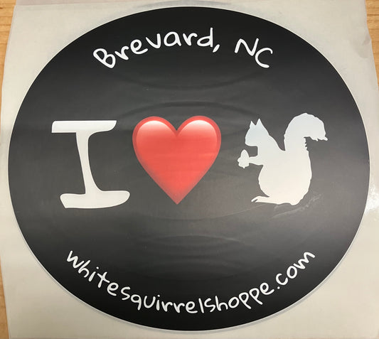 Decal/Sticker - I Heart White Squirrels - Brevard, NC - Large 7 3/4"  and Small 5 7/8" Round