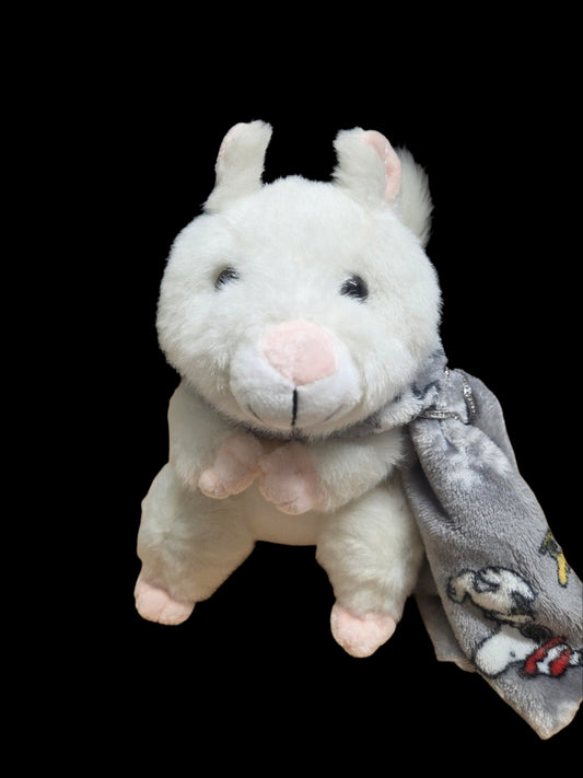 Stuffed White Squirrel with Pink Nose and Scarf with Scarf Ring