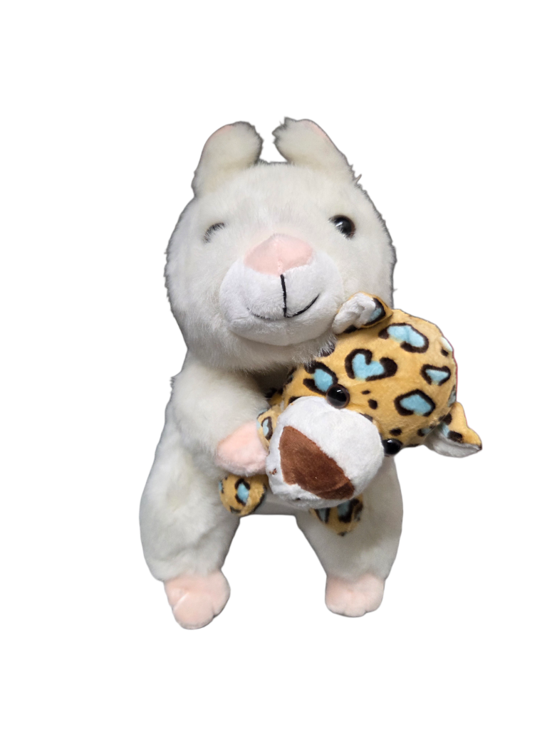 Stuffed Large White Squirrel Plush Toy with Pink Nose & Buddy Baby - 8 Inch Plushie Animal