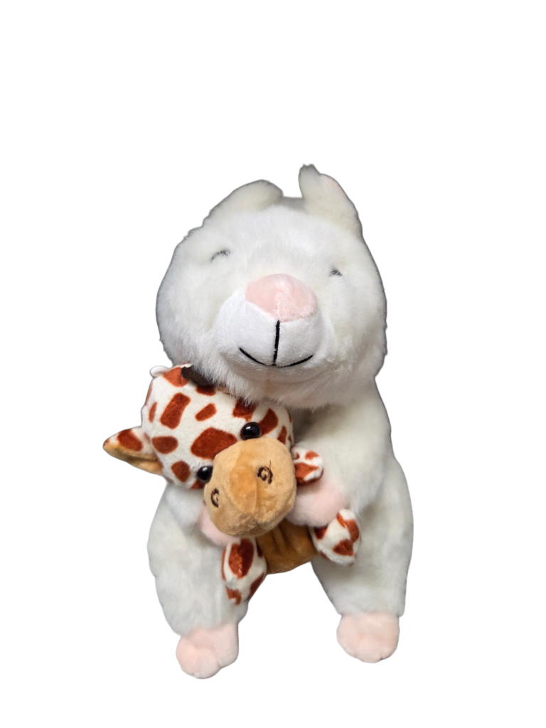 Stuffed Large White Squirrel Plush Toy with Pink Nose & Buddy Baby - 8 Inch Plushie Animal
