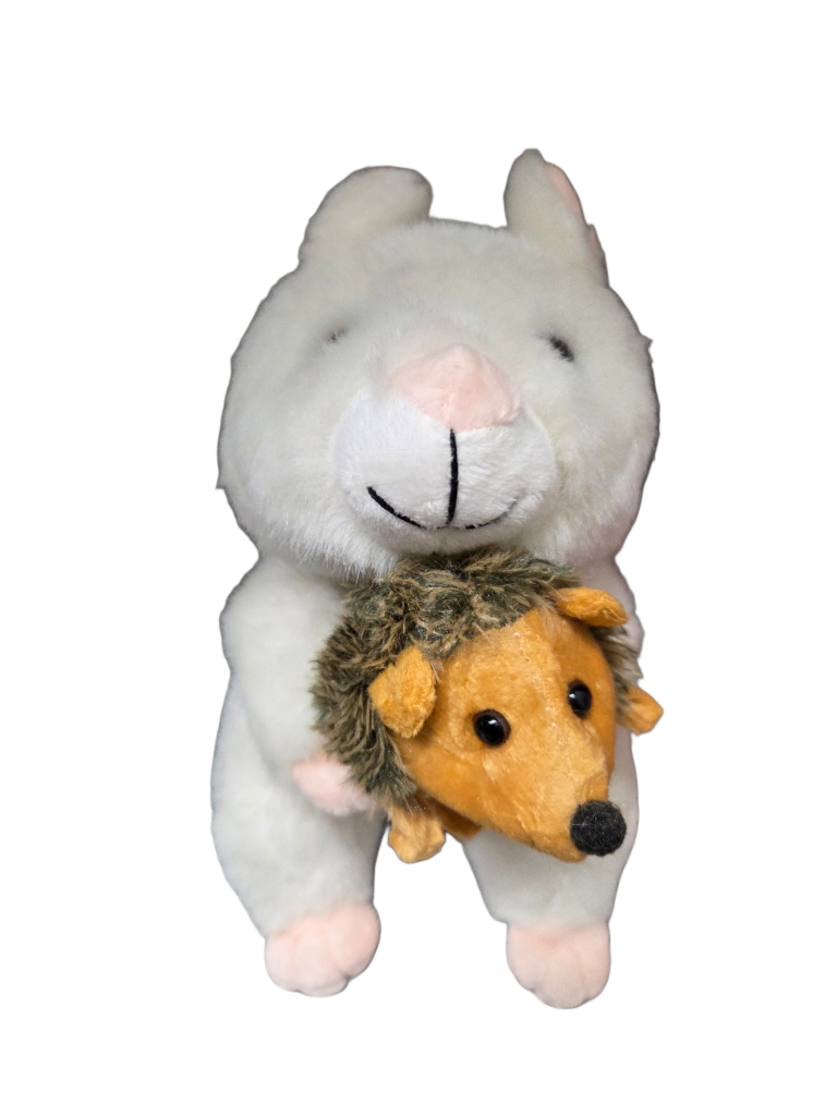 Stuffed Large White Squirrel Plush Toy with Pink Nose & Buddy Baby - 8 Inch Plushie Animal