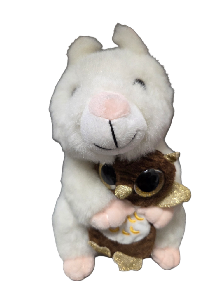 Stuffed Large White Squirrel Plush Toy with Pink Nose & Buddy Baby - 8 Inch Plushie Animal