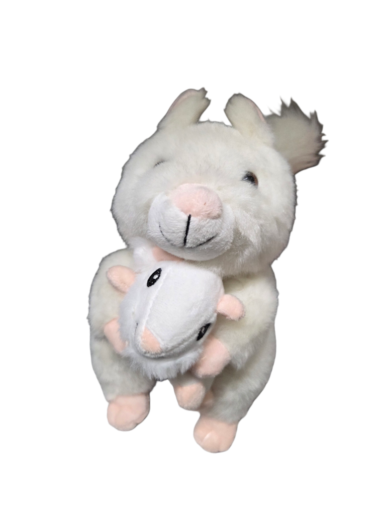 Stuffed Large White Squirrel Plush Toy with Pink Nose & Buddy Baby - 8 Inch Plushie Animal