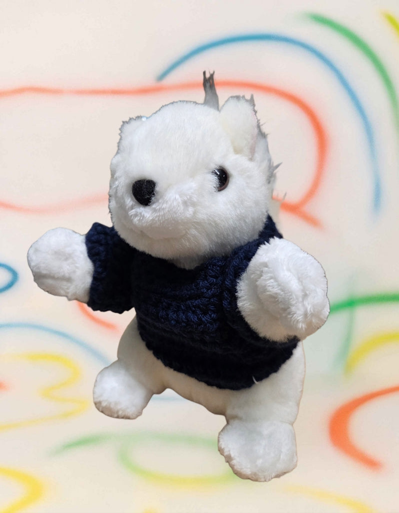 Stuffed Animal - Large Plush White Squirrel with Black Nose Wearing a Sweater