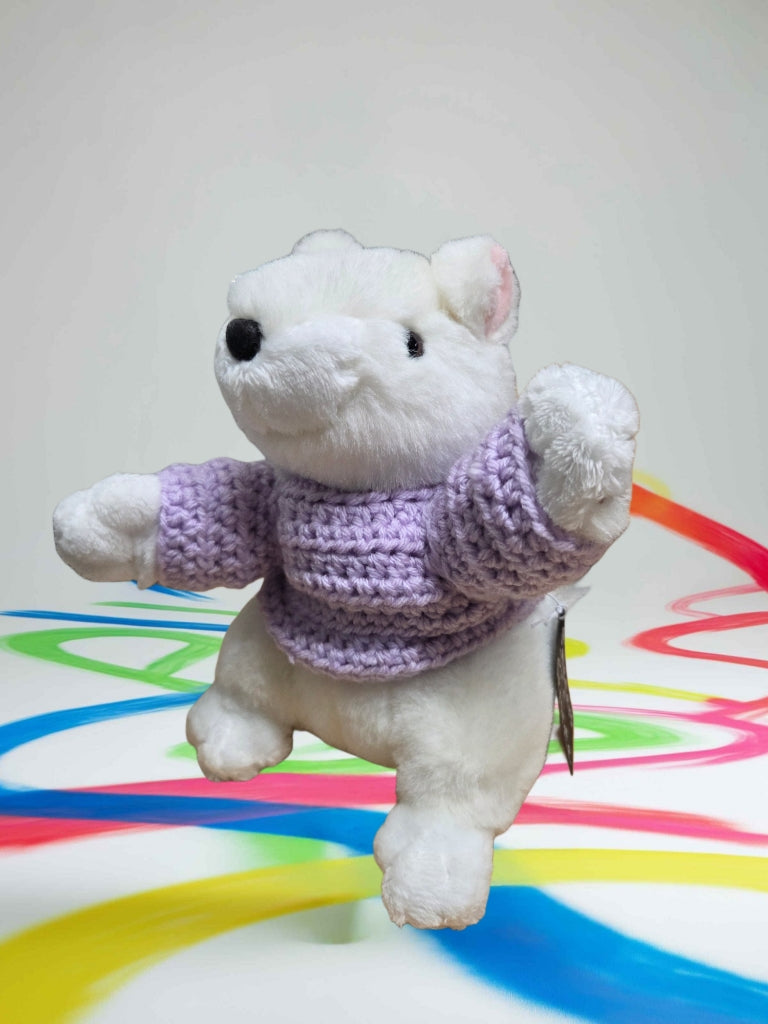 Stuffed Animal - Large Plush White Squirrel with Black Nose Wearing a Sweater