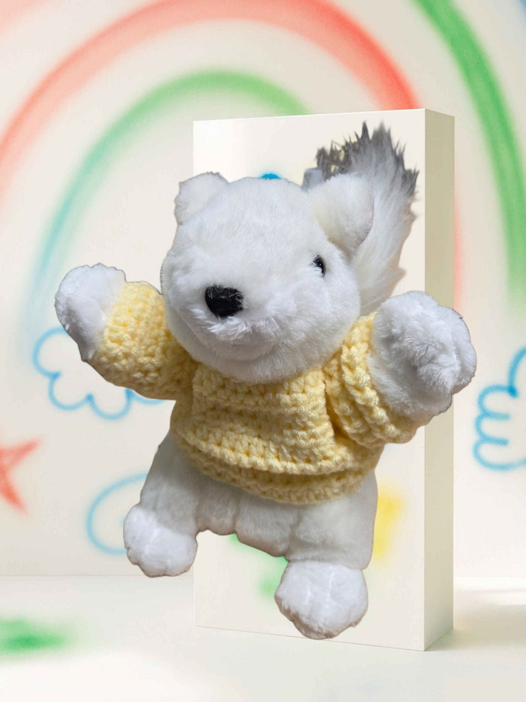 Stuffed Animal - Large Plush White Squirrel with Black Nose Wearing a Sweater