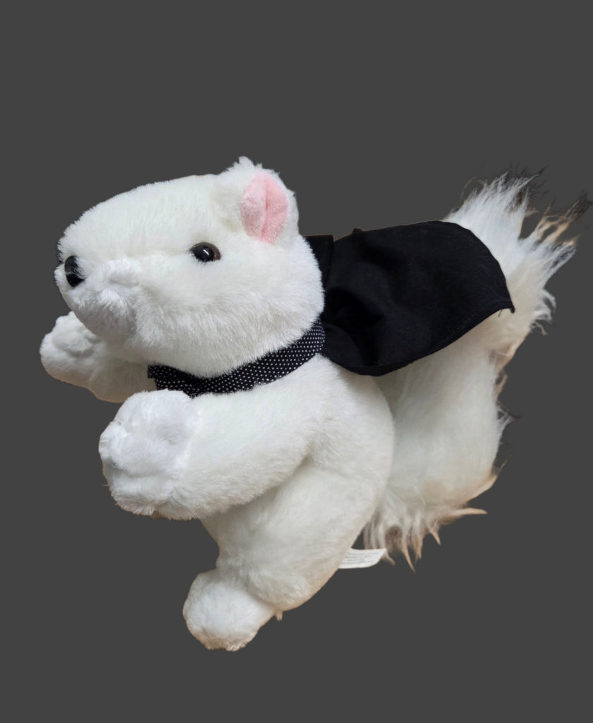 Stuffed Animal - White Squirrel with Black Nose and Dracula Cape - Medium Size