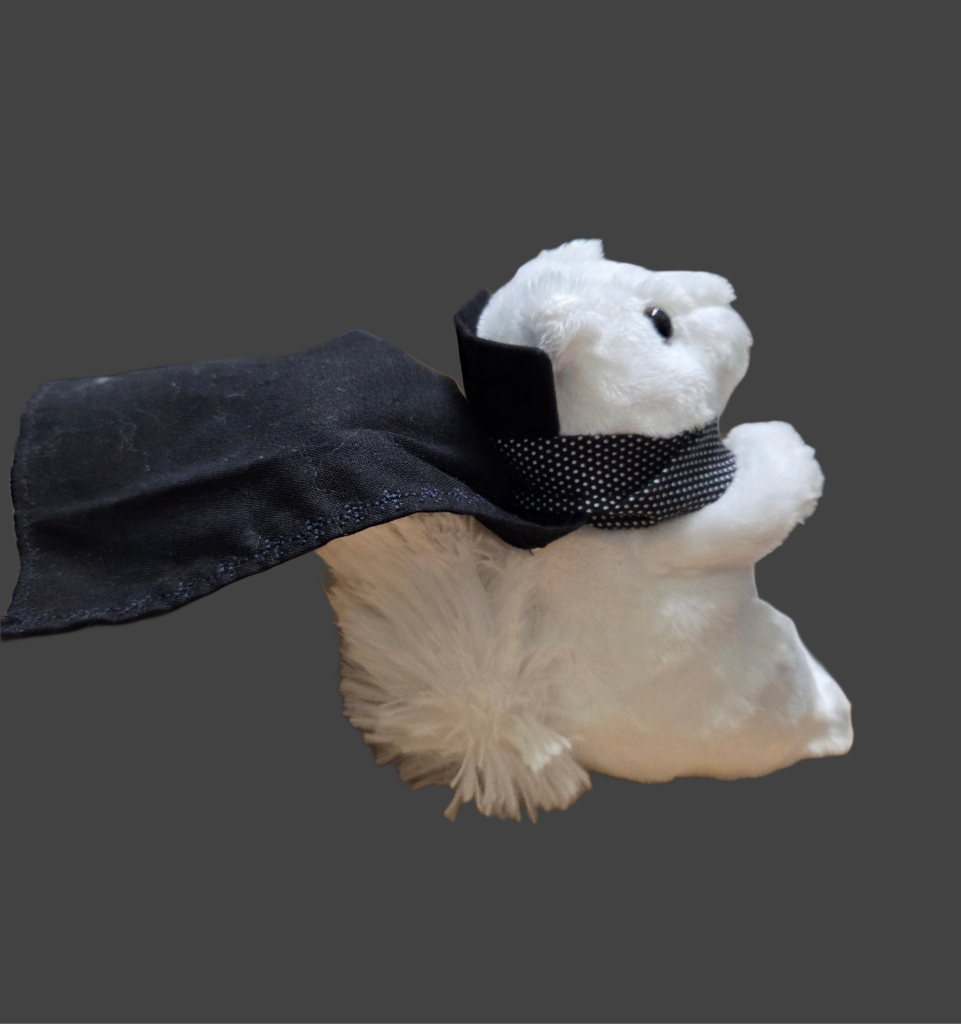 Stuffed Animal - White Squirrel with Black Nose and Dracula Cape - Medium Size