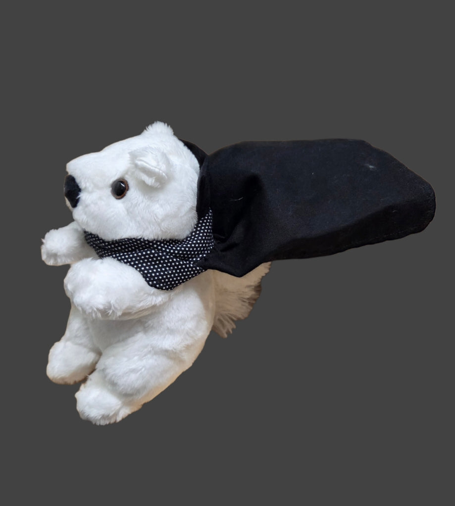 Stuffed Animal - White Squirrel with Black Nose and Dracula Cape - Medium Size