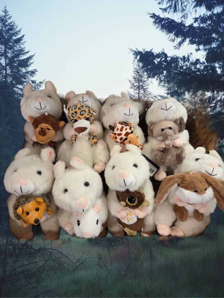 Stuffed Large White Squirrel Plush Toy with Pink Nose & Buddy Baby - 8 Inch Plushie Animal