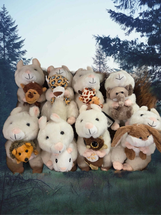 Stuffed Large White Squirrel Plush Toy with Pink Nose & Buddy Baby - 8 Inch Plushie Animal