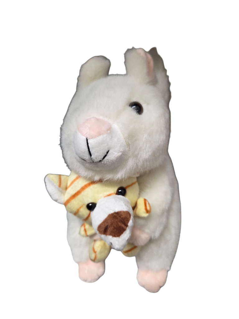 Stuffed Large White Squirrel Plush Toy with Pink Nose & Buddy Baby - 8 Inch Plushie Animal