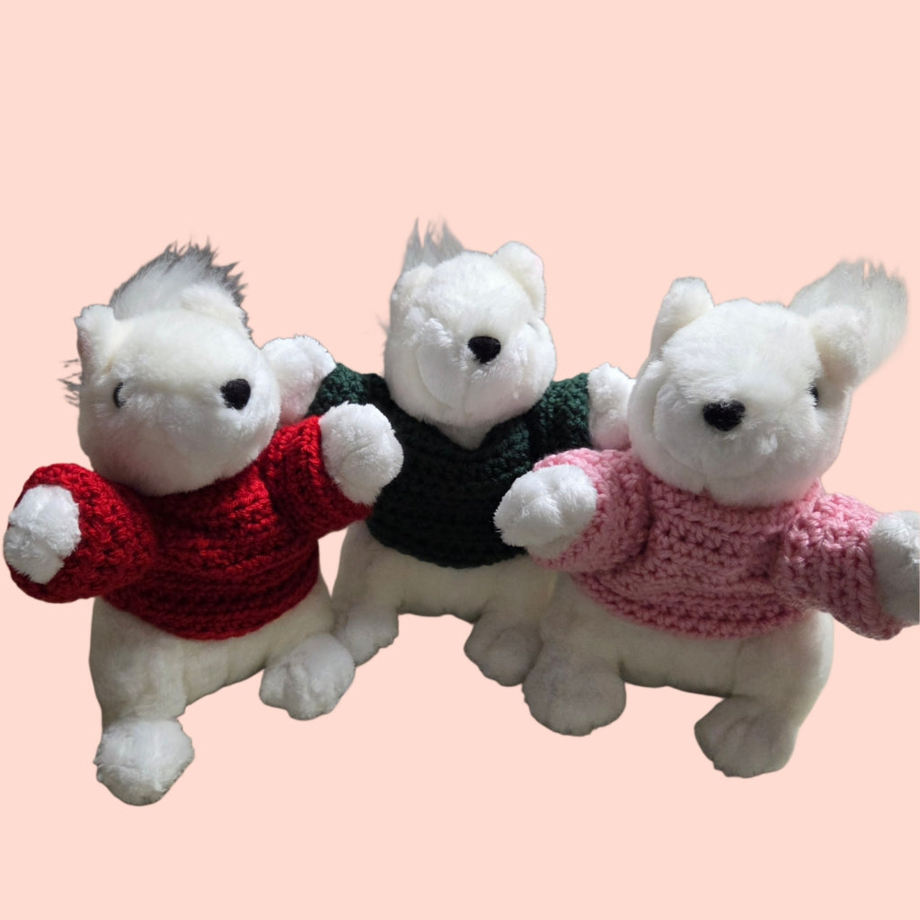 Stuffed Animal - Large Plush White Squirrel with Black Nose Wearing a Sweater