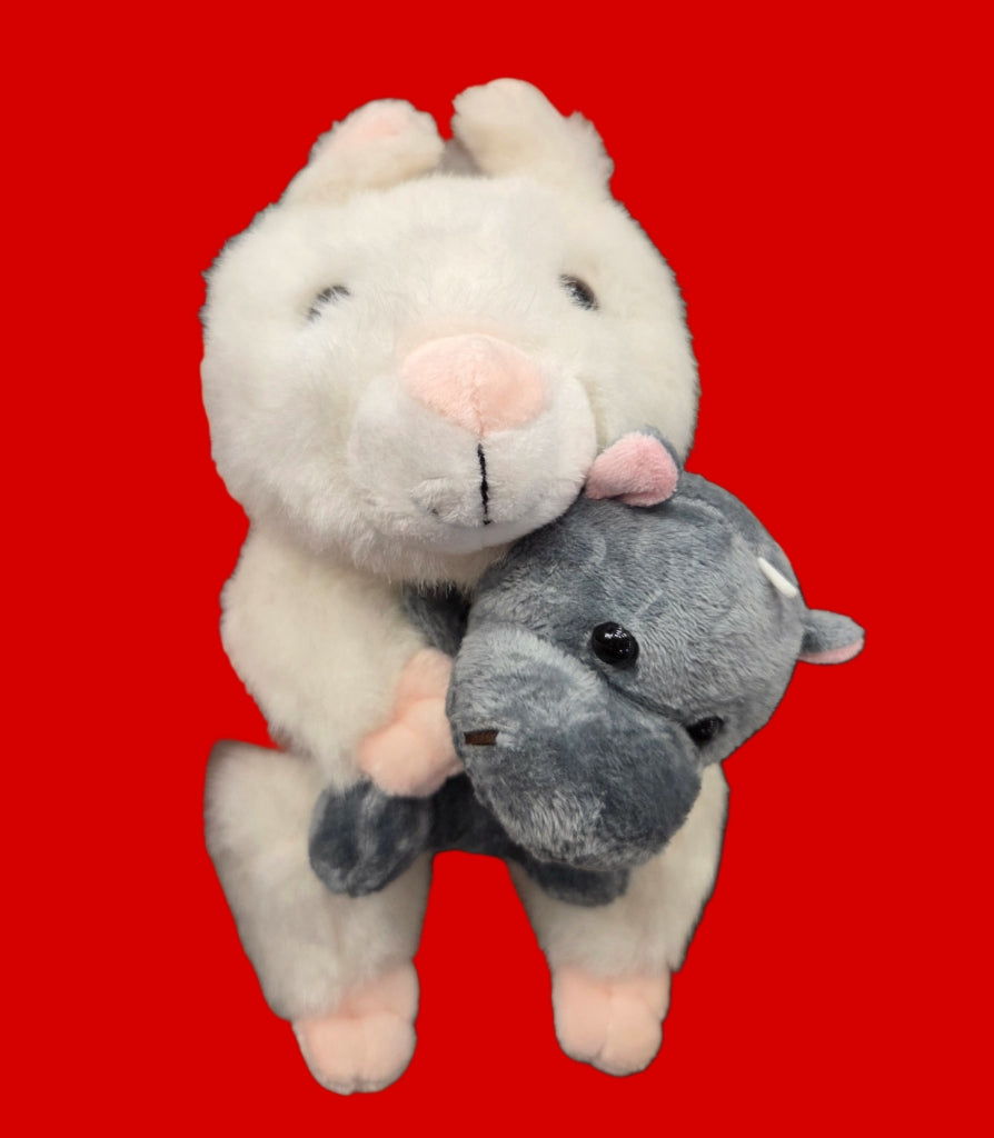 Stuffed Large White Squirrel Plush Toy with Pink Nose & Buddy Baby - 8 Inch Plushie Animal