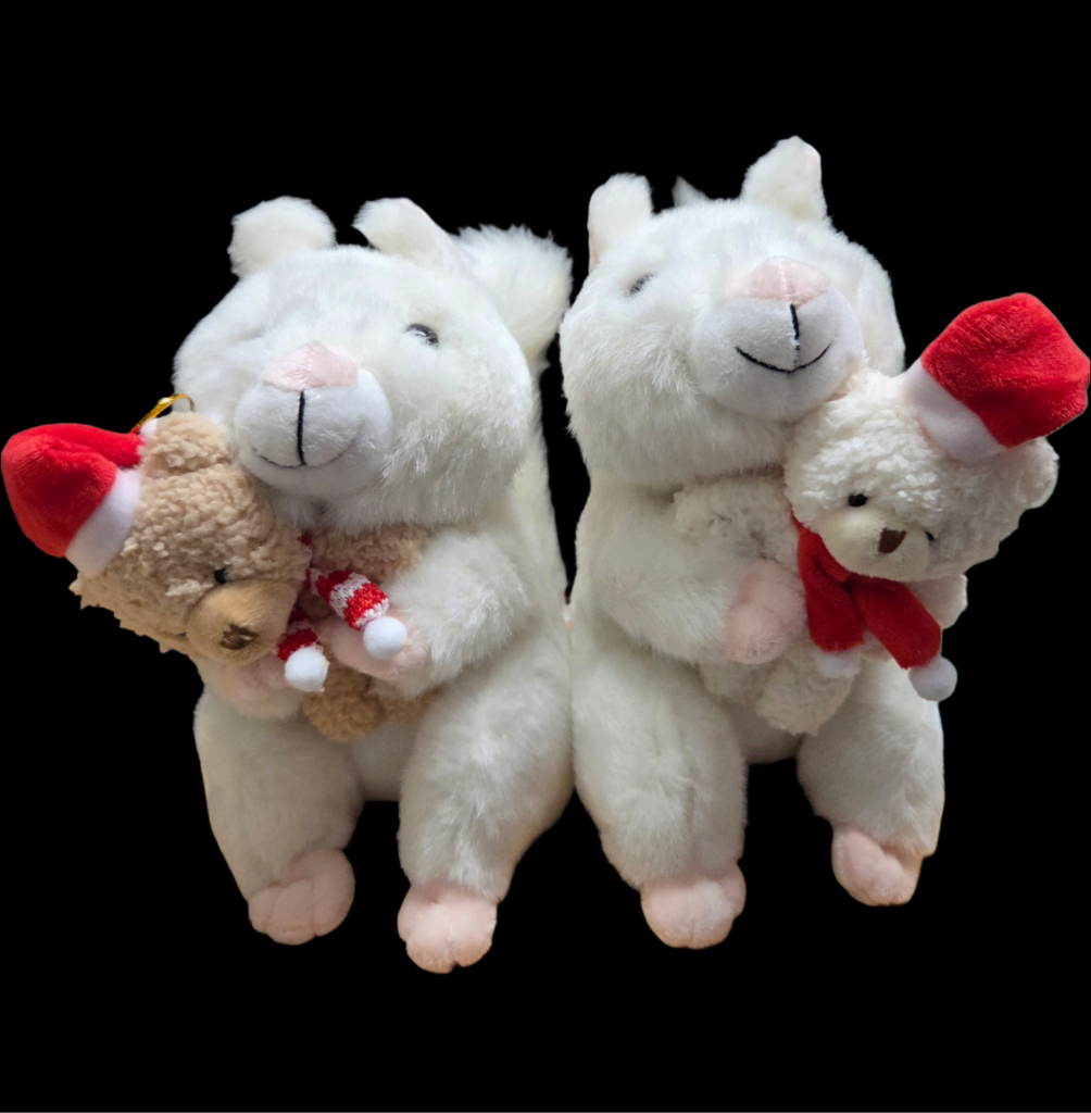 Stuffed Large White Squirrel Plush Toy with Pink Nose & Buddy Baby - 8 Inch Plushie Animal