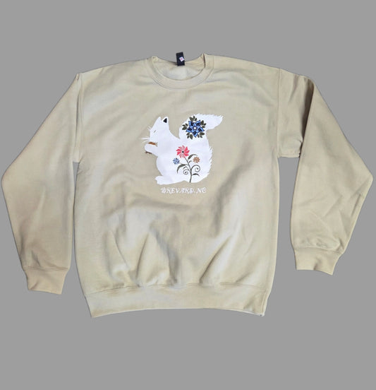 Sweatshirt - Adult - White Squirrel Floral Design - Sand