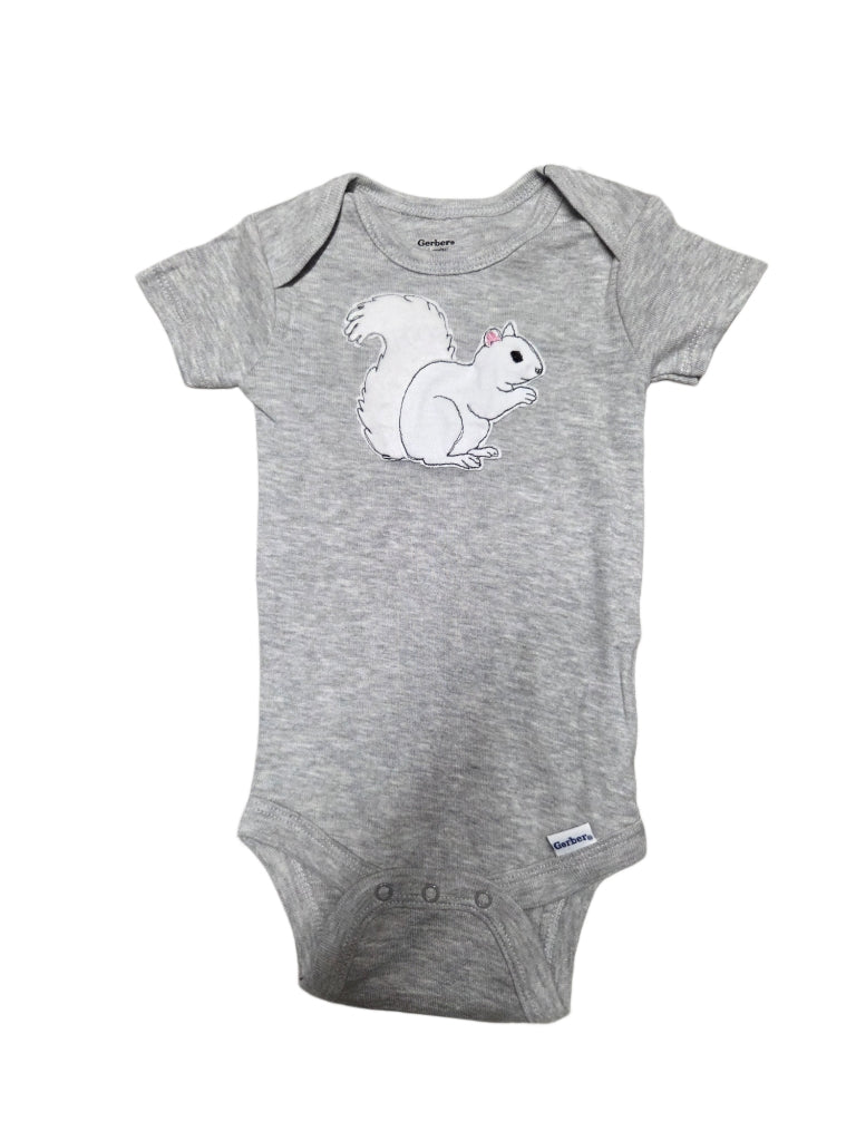 T-Shirt - Baby - Onesie with Individual Appliqued White Squirrel in Various Colors