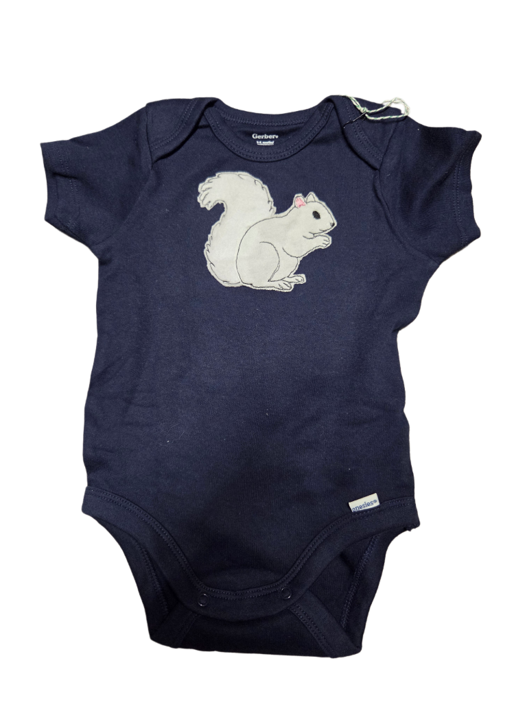 T-Shirt - Baby - Onesie with Individual Appliqued White Squirrel in Various Colors