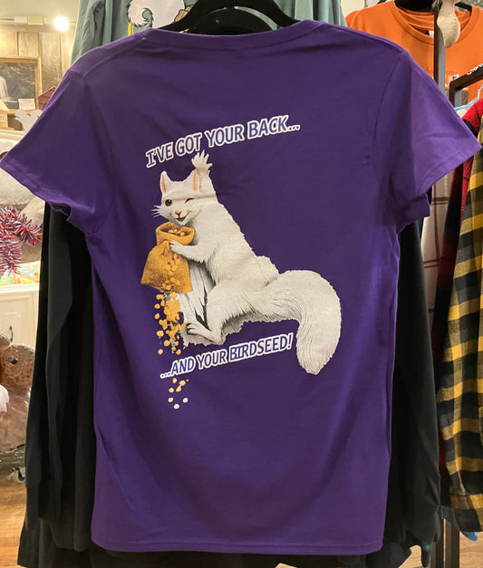 T-Shirt - Women's - I've Got Your Back & Birdseed - Short Sleeve V-Neck in Purple
