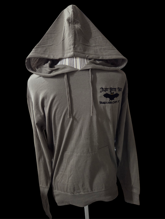 Long sleeve hooded Just Bite Me Tee in Olive