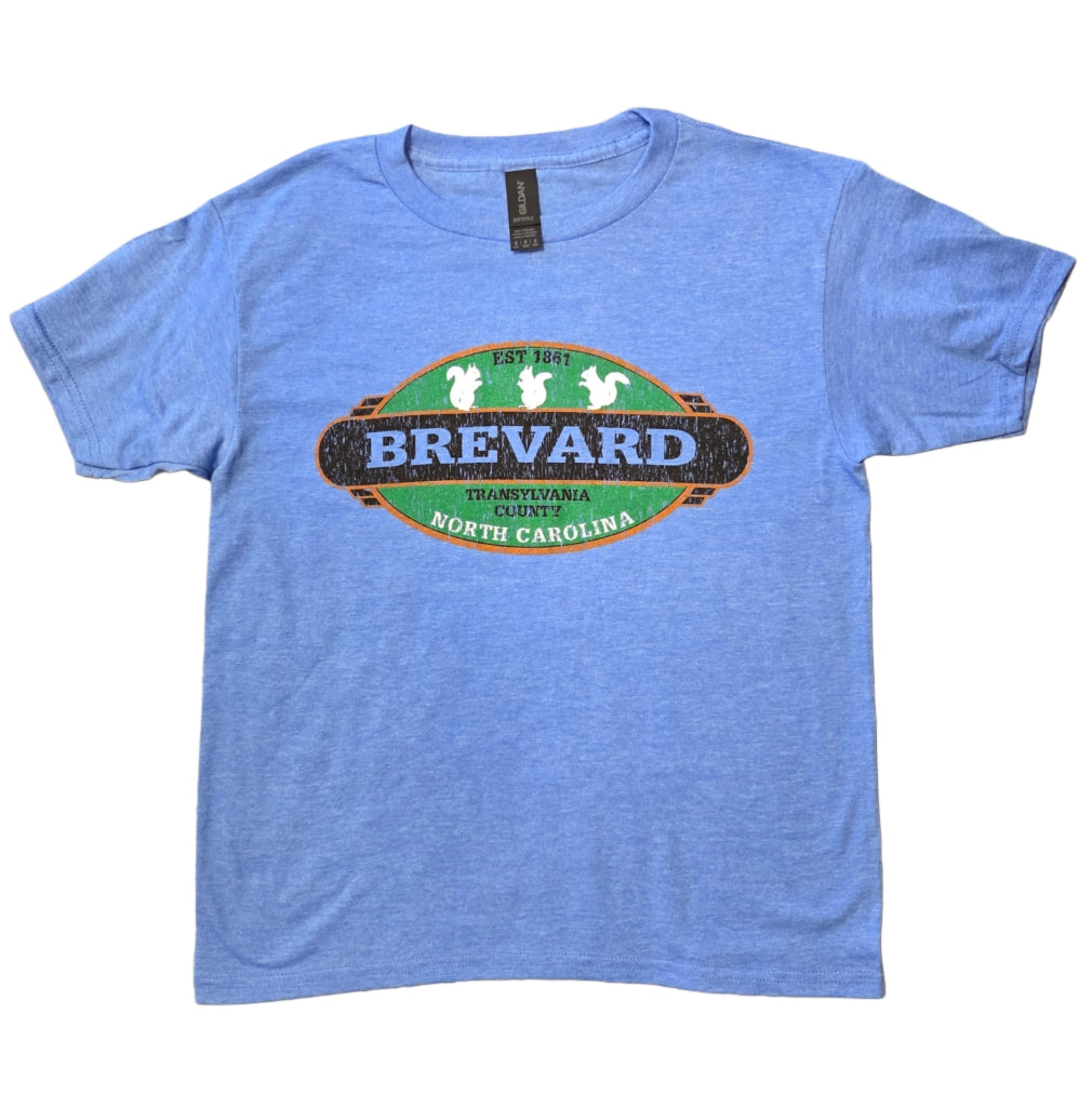 T-Shirt - Youth - Retro Oval White Squirrel Stamp in Various Sizes | Brevard, NC