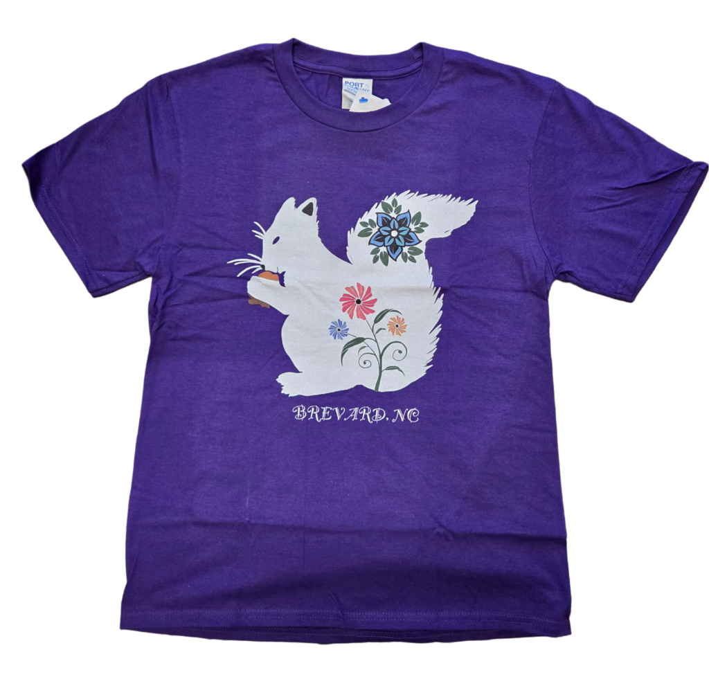 T-Shirt - Kids - Youth - Floral White Squirrel - Short Sleeve Crew Neck in Purple