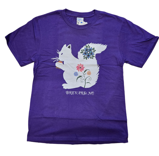 T-Shirt - Kids - Youth - Floral White Squirrel - Short Sleeve Crew Neck in Purple