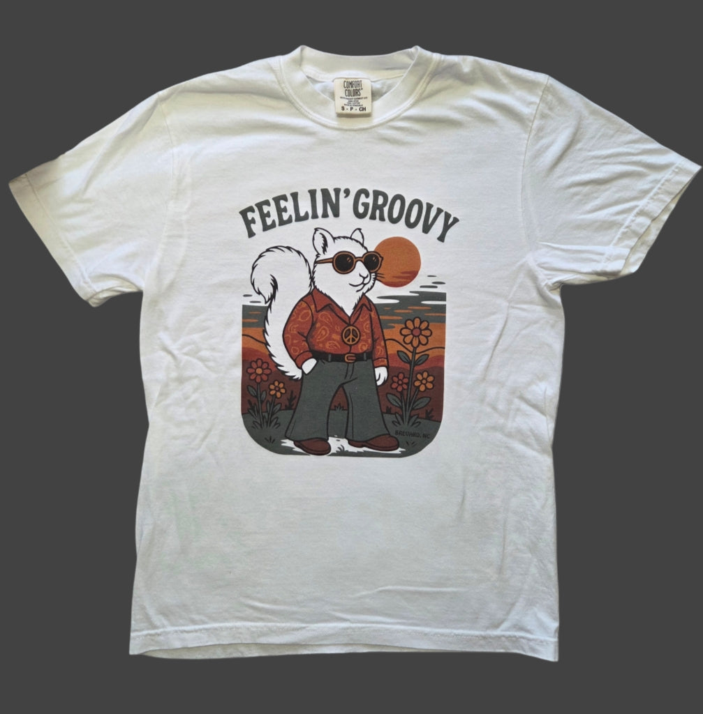 T-Shirt Adult Long Sleeve and Short Sleeve Feelin' Groovy White Squirrel Brevard NC