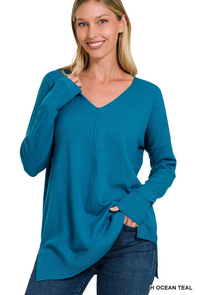Sweater - For Ladies - Ultra-Soft Front Seam Sweater with V-Neck