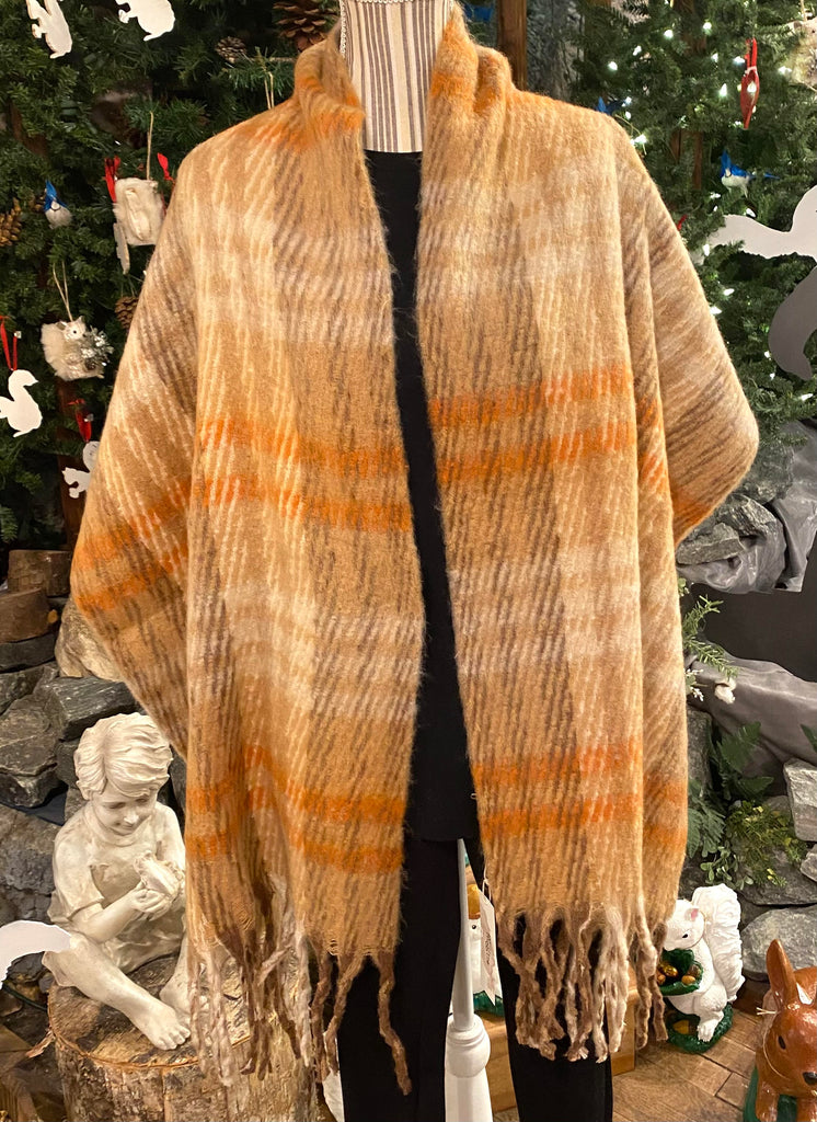 Clothing Accessory -Oblong Scarf - Toffee Plaid Super Soft Mohair-Like Oblong Scarf
