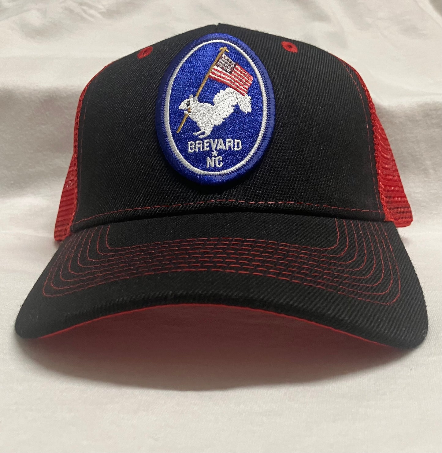 Trucker Hats - Patriotic White Squirrel Oval Patch - Structured with Mesh Snap Back