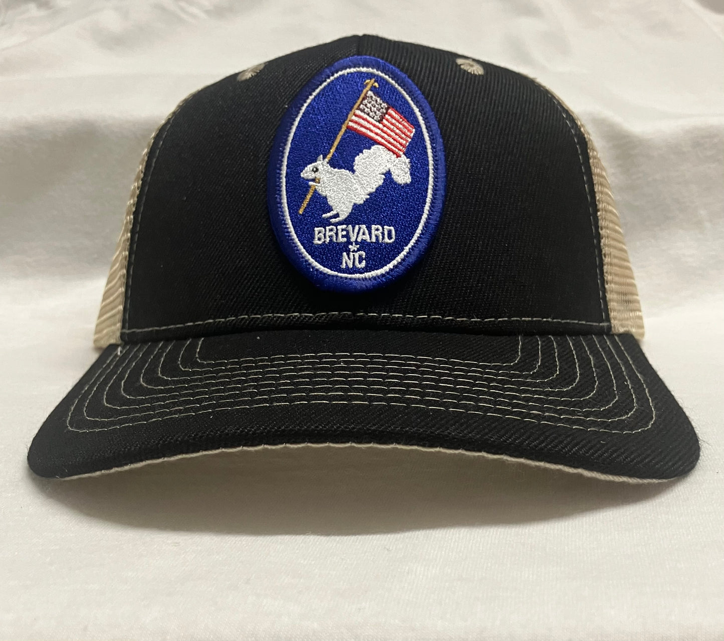Trucker Hats - Patriotic White Squirrel Oval Patch - Structured with Mesh Snap Back