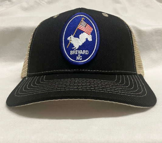 Trucker Hats - Patriotic White Squirrel Oval Patch - Structured with Mesh Snap Back