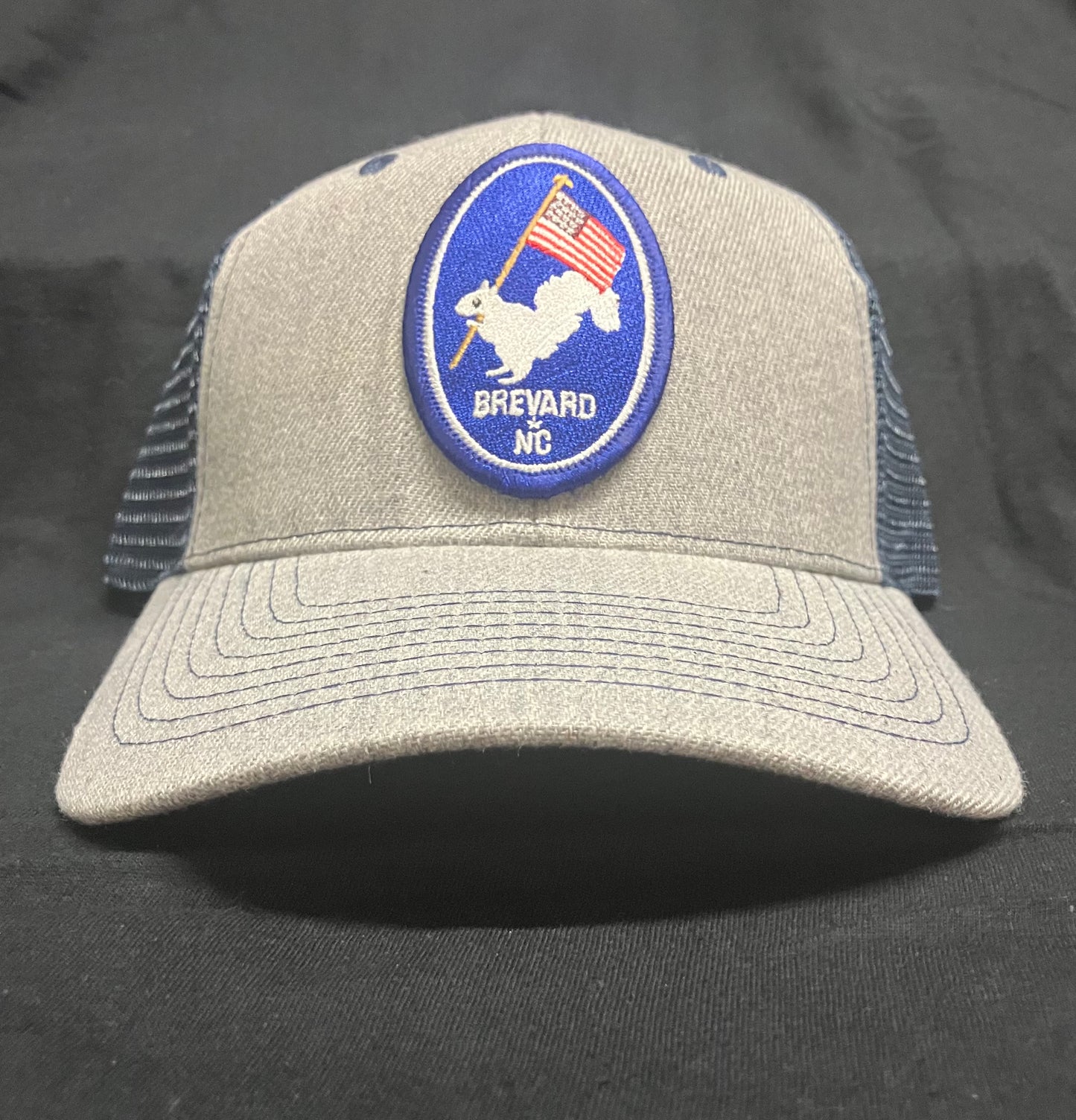 Trucker Hats - Patriotic White Squirrel Oval Patch - Structured with Mesh Snap Back