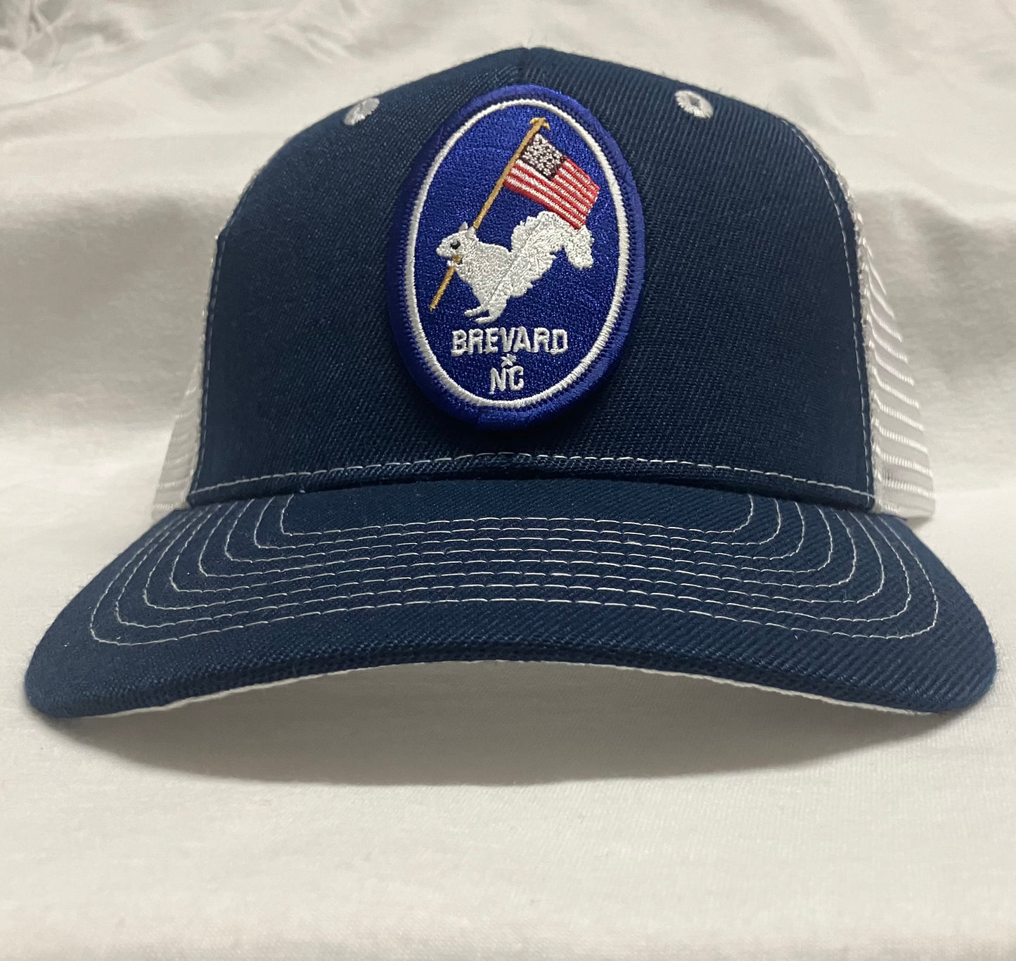Trucker Hats - Patriotic White Squirrel Oval Patch - Structured with Mesh Snap Back