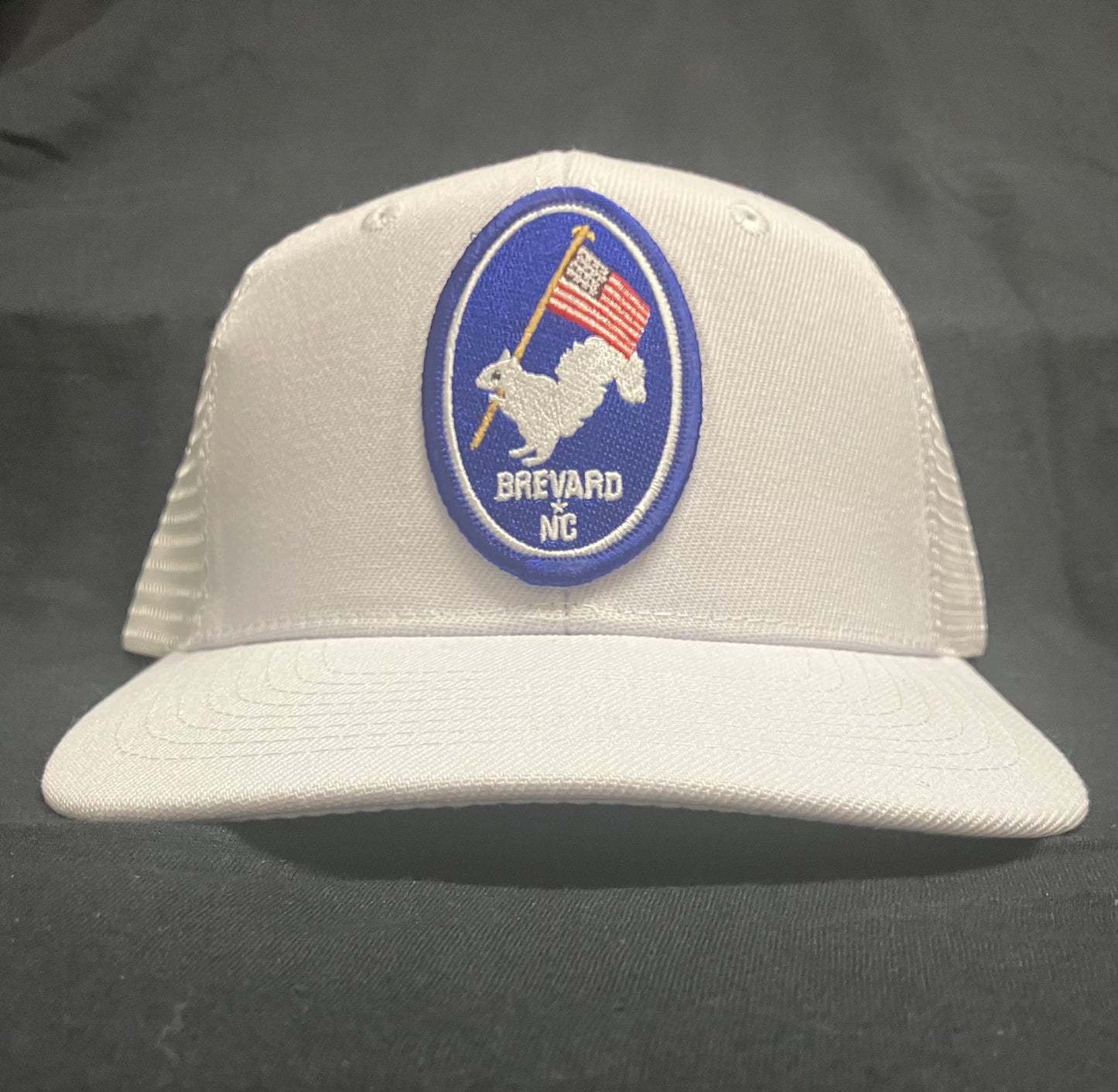Trucker Hats - Patriotic White Squirrel Oval Patch - Structured with Mesh Snap Back