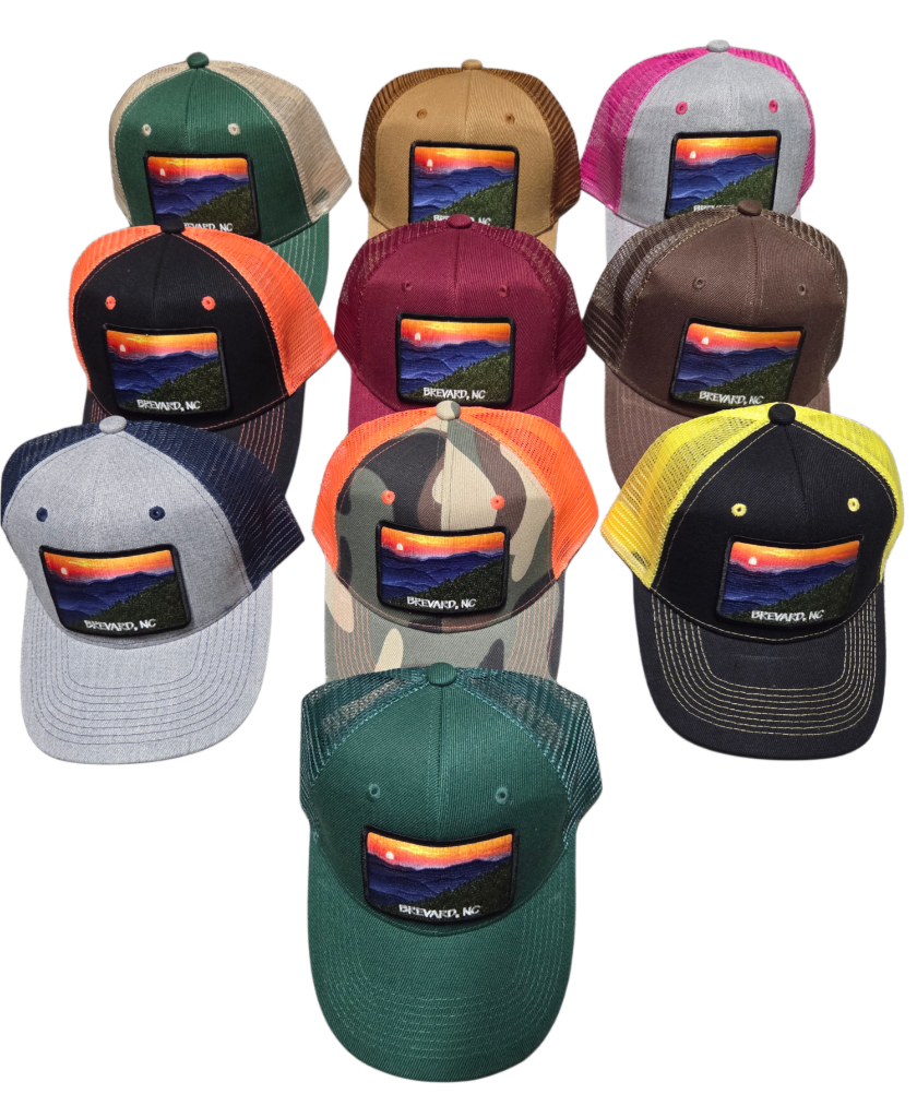 Trucker Hats - Structured with Mesh Snap Back with Various Patches of White Squirrels and Brevard, NC
