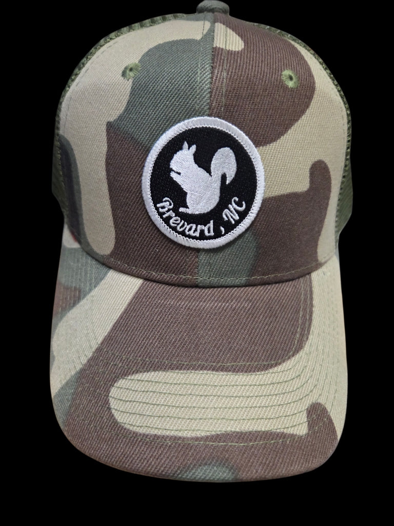 Trucker Hats - Structured with Mesh Snap Back with Various Patches of White Squirrels and Brevard, NC