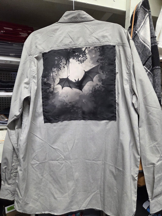 Vintage Flannel or Cotton Shirts with Bat Panel on Back for Transylvania County Assorted Colors and Sizes