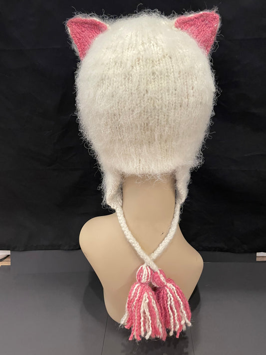 Hat - White Squirrel Ear Flap Beanie