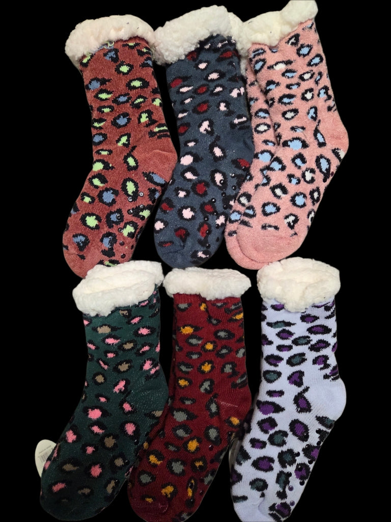 Fleece Socks Exotic Leopard Knitted Fuzzy Fleece Quarter Socks