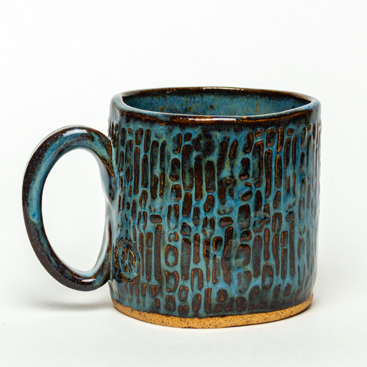Pottery - White Squirrel Design Handmade in Ohio Ceramic 10oz Blue Mug