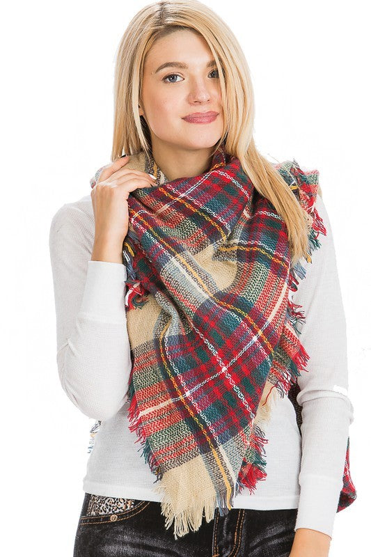 Scarf - Blanket Scarf - Oversized Square in Multi Color Plaids