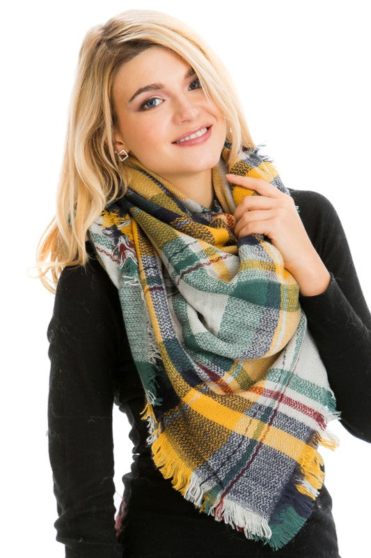 Scarf - Blanket Scarf - Oversized Square in Multi Color Plaids