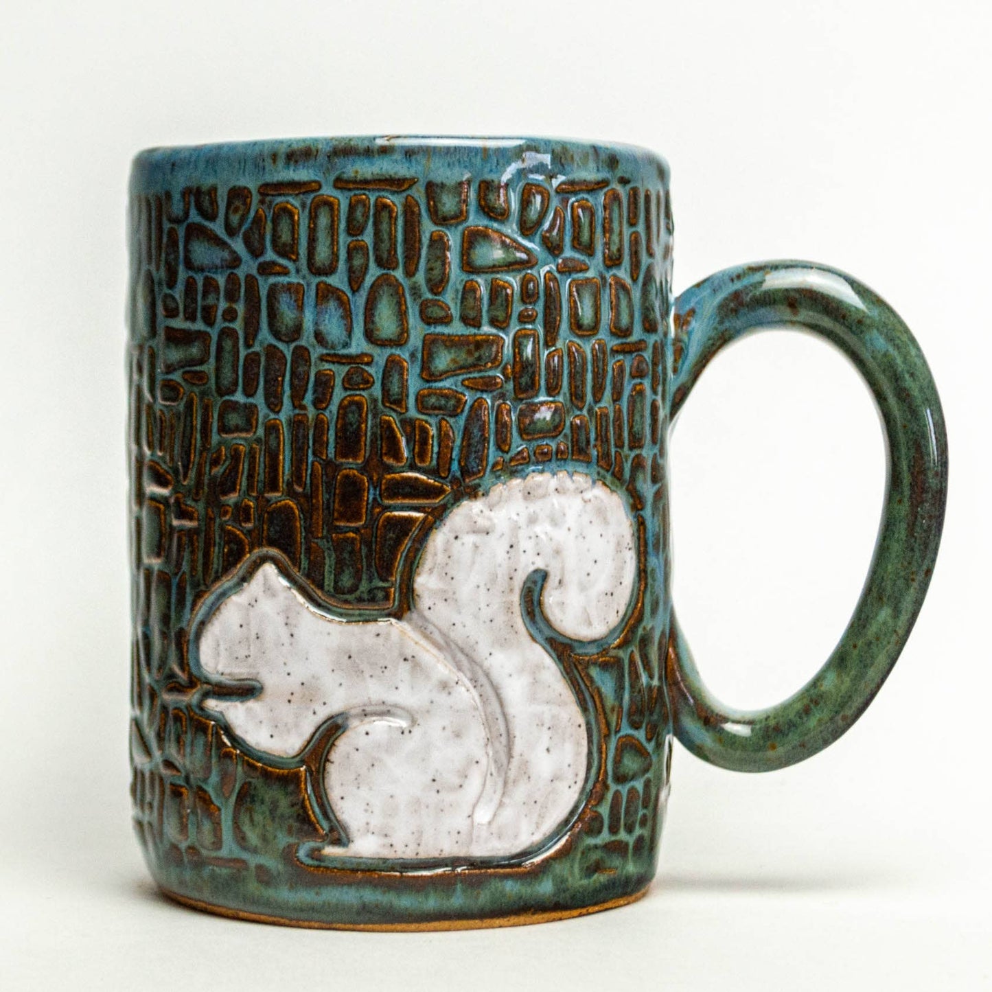 Pottery - White Squirrel Handmade Stoneware Blue 14oz Mug