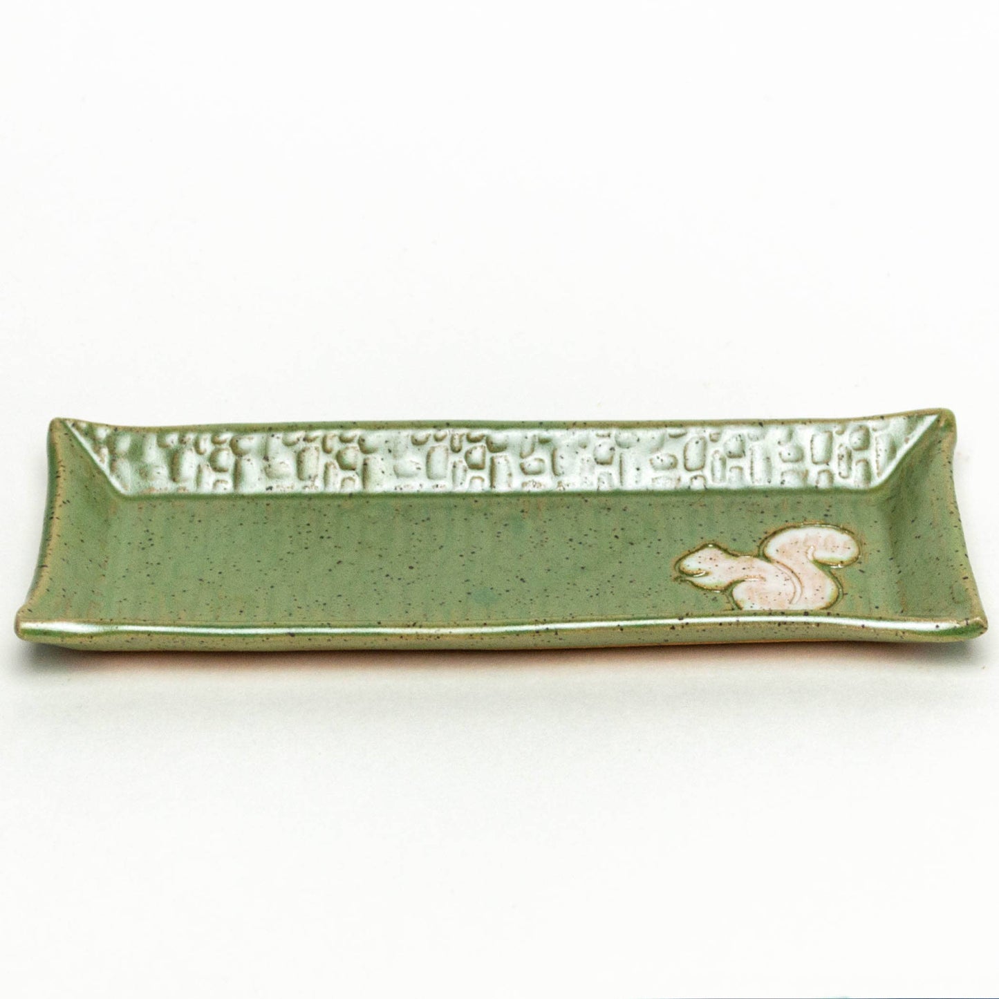 Pottery - White Squirrel Handmade Ceramic Green Butter Dish