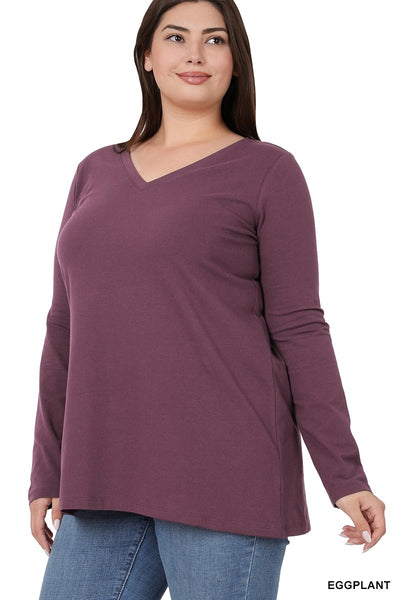 Clothing - Cotton Long-Sleeve V-Neck T-Shirt in Regular & Plus Sizes - Relaxed Fit