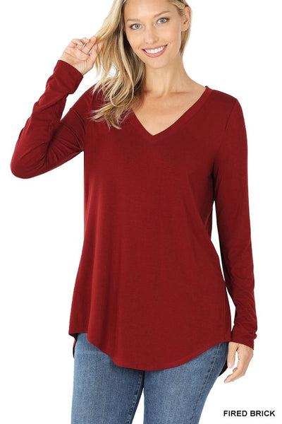 Clothing - Top - For Ladies -  Premium Luxe Rayon Long Sleeve V-Neck